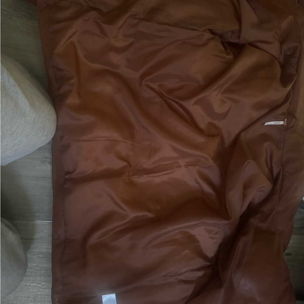 Free People Leather Puffer Jacket Cognac Brown Snap Front Cropped Size Small - Picture 11 of 11
